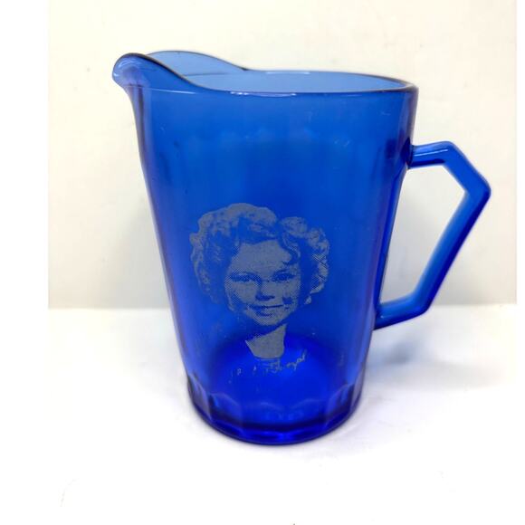 hazel atlas Other - Vntg Shirley Temple Cobalt Blue Glass Creamer Small Milk Pitcher 30s Depression